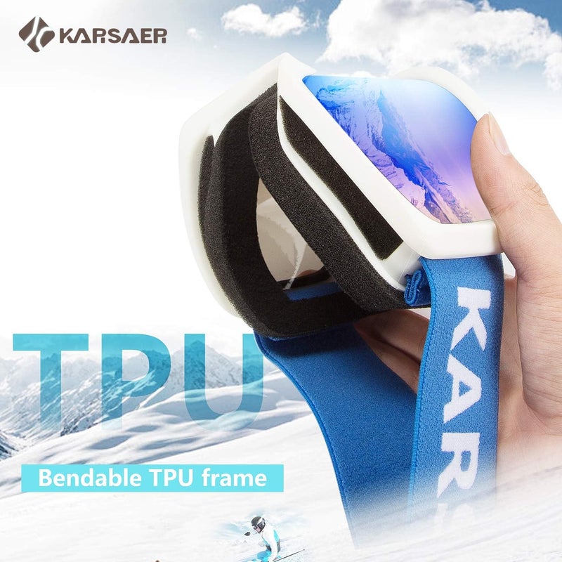 Karsaer نظارات كارساير للتزلج مضادة للضباب نظارات ثلج OTG حماية 100% من الأشعة فوق البنفسجية نظارات تزلج قابلة للانحناء عدسات مزدوجة للرجال والنساء والشباب - Image 5